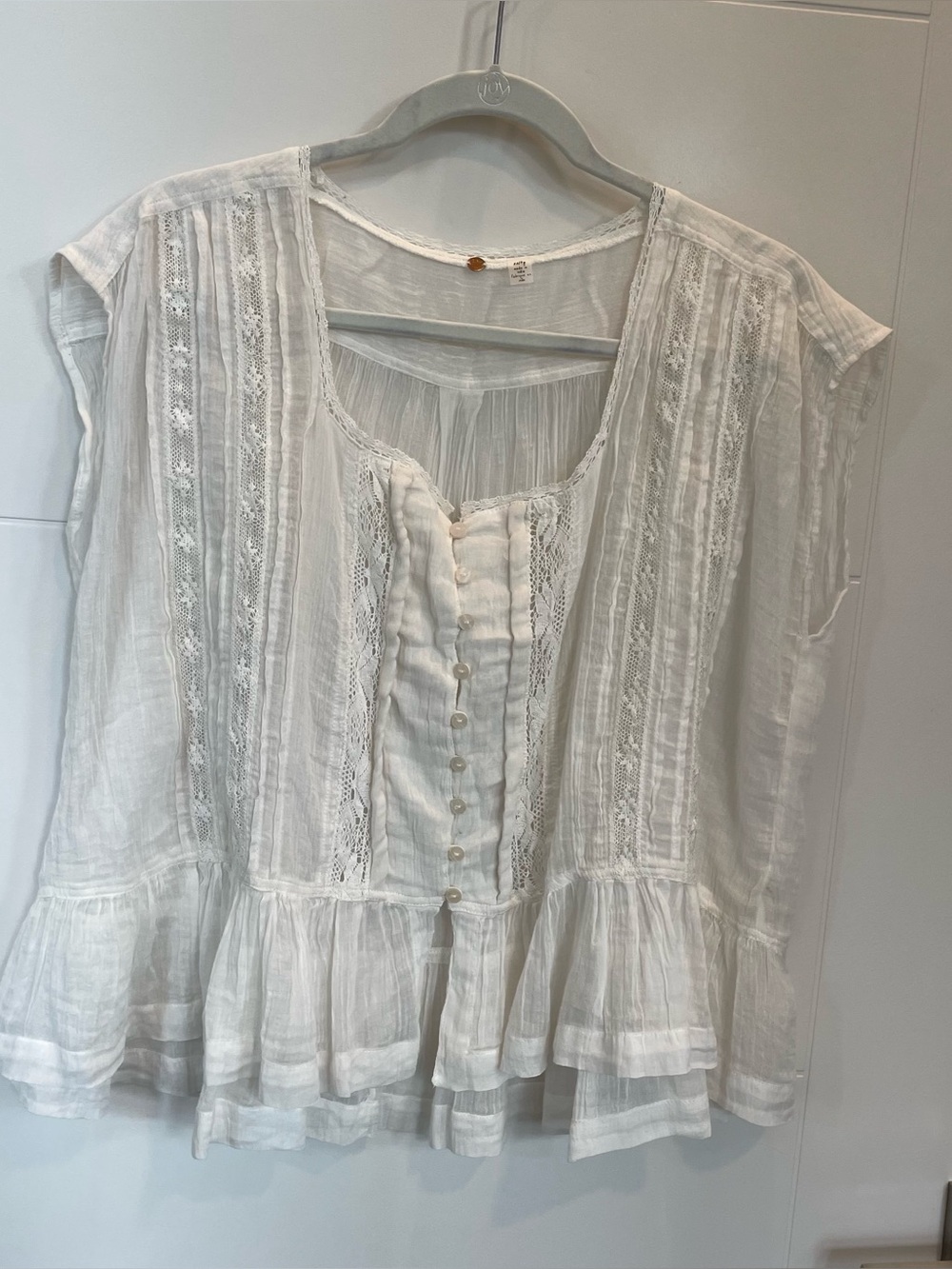 ‼️FREE PEOPLE‼️Lace-Trim Button Front Peplum Top, XS